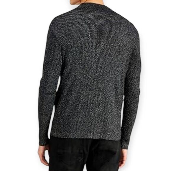 I.N.C. INTERNATIONAL CONCEPTS MENS BLACK & METALLIC SILVER ZIP FRONT SWEATER SZ. - Picture 2 of 10